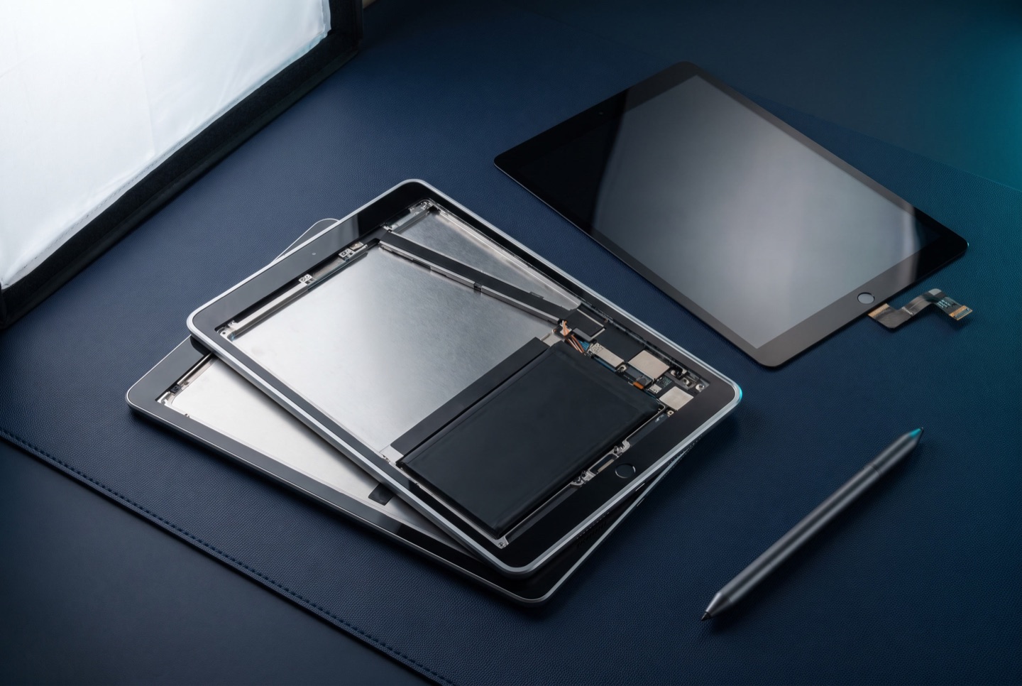 Illustration of everyday devices in a navy studio
